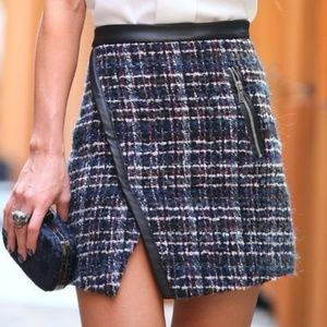 Zara Tweed Plaid Leather Mini Skirt XS